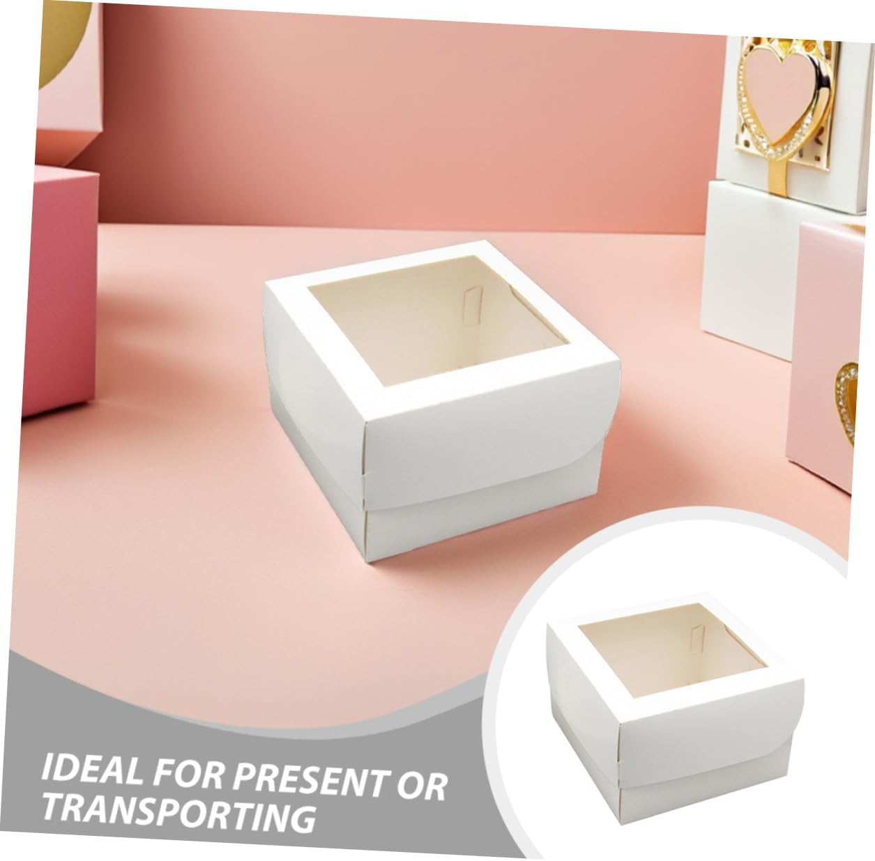 Toyvian 25pcs White Small Bakery Boxes 4-inch Cake Carrier with Window Food-grade 350g Cardboard and Paper Tray for Cupcakes Pastry Packaging and Party Treats