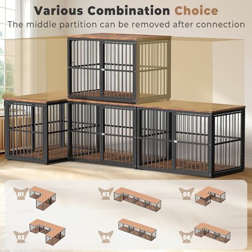 Lyromix 43'' XL Dog Crate Furniture with 3 Doors for Medium to Large Dogs | Wooden Kennel End Table, Heavy Duty Indoor Cage for Golden Retriever Labrador, Multiple Units Can be Combined, Rustic Brown - Image 4