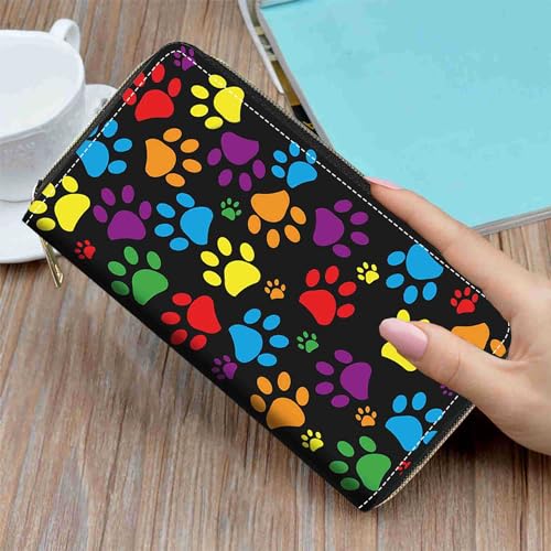 Women's Colorful Dog Paw Prints Print Wallet, Large Capacity, PU Leather, Zipper Clutch Purse, Phone Wallet3