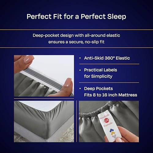 California Design Den Queen Sheets Set - Luxury 1000 Thread Count Sateen, Thick and Natural 100% Cotton Sheets, Deep Pockets, Soft, Breathable and Durable Bedding Set - Grey
