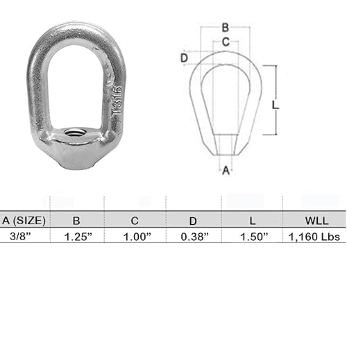 Miniatura 3 de 2 PC 38 "Anillo de tuerca de ojo roscado oval elevación marina forjado estilo SS T316 WLL 1,160 LBS Cap