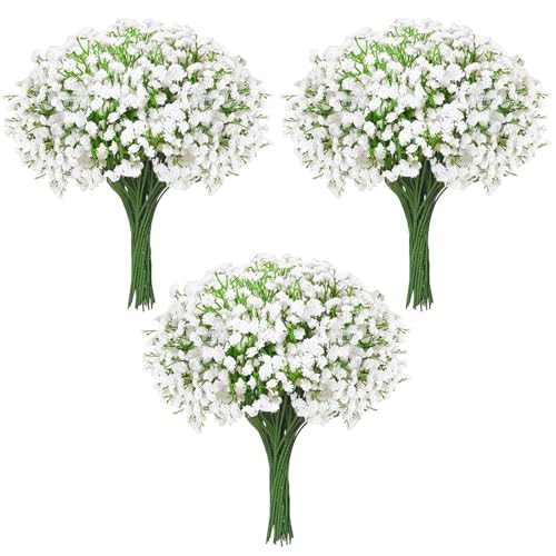 60 Pcs Real Touch Babys Breath Artificial Flowers, White Fake Flowers Baby Breath Flowers Artificial Bulk with Stems Decorations for Vase Wedding Party Garden Home Decor Centerpiece Arrangements