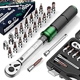 21PCS Bike Torque Wrench Set 2-24 Nm, 1/4" Drive, ±3% Accuracy, 72 Teeth Dual-Direction Adjustable, with Extension Bar, Socket Bits (Hex & Torx & Phillips), for Mountain Bike, Bicycle Repair