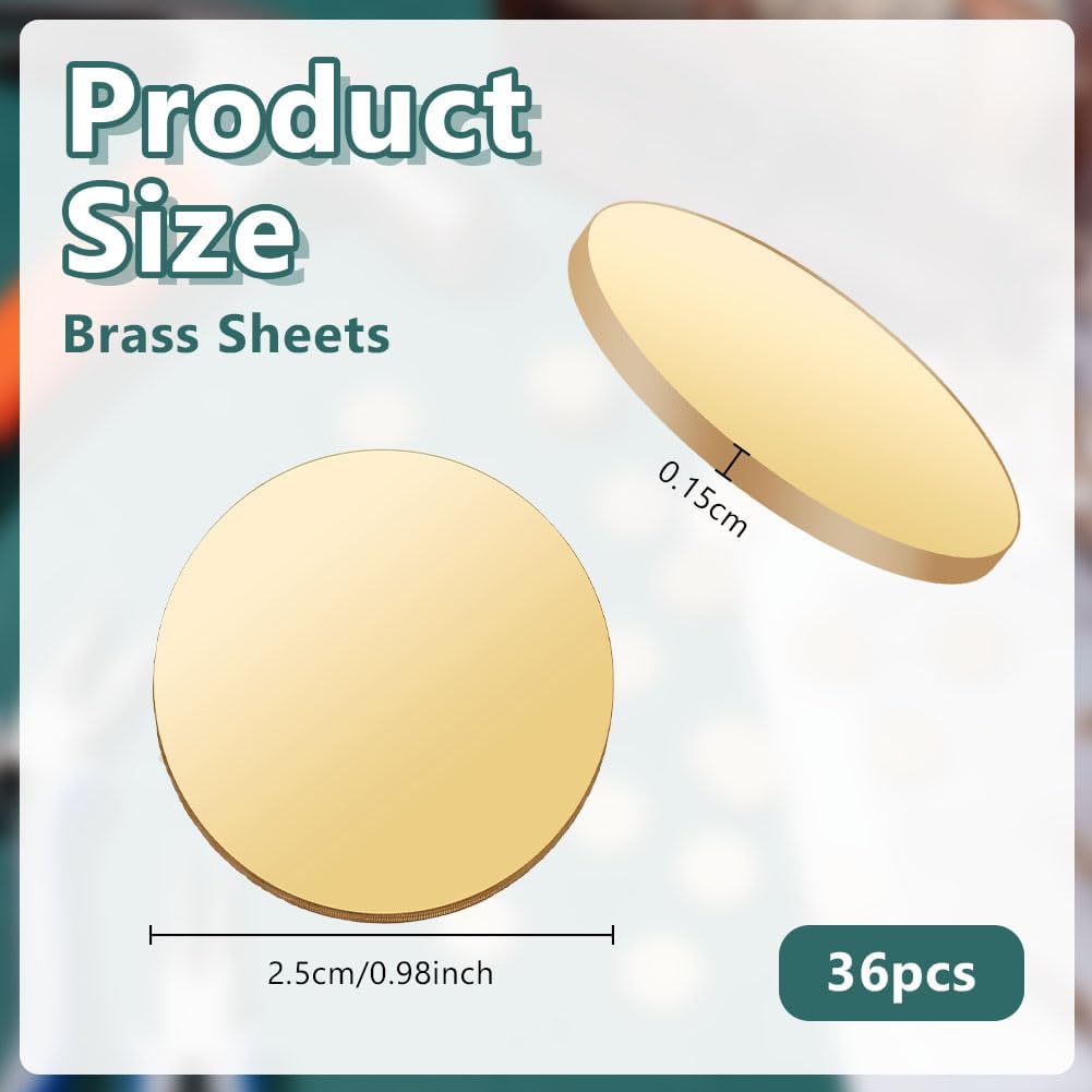 OLYCRAFT 36Pcs Brass Stamping Blanks 1 Inch No Hole Flat Round Sheets Round Metal Blank Stamping Name Tags Round Blanks Tag Pendants Solid Brass Craft Blank for Earring Pendant Charm Jewelry Making