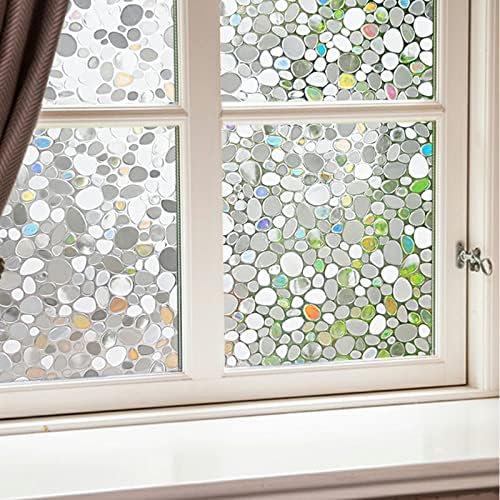 Window Film, Vinyl Clings, Stained 3D Decorative Stickers for Glass, Static Door Window Covering, Tinted Window Decals, Frosted Privacy,Pebble 17.7x78.7 inches