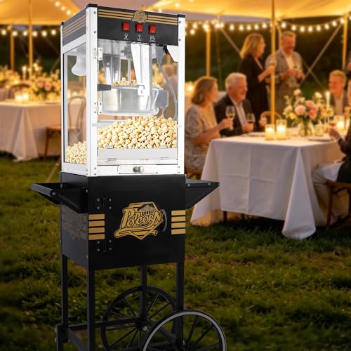 Image of 12oz Popcorn Machine Cart with Candy Dispenser, Commercial Popcorn Maker, Vintage Movie Theater Style Popper with 3-Switch Control, Pop Corn Machine for Home Theater, Restaurant (Black)