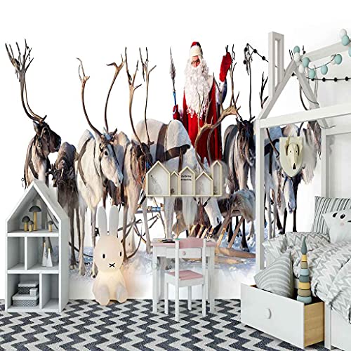 Papier Peint Canevas 3D Wapiti de Noël Auto-adhésif 300x210 cm