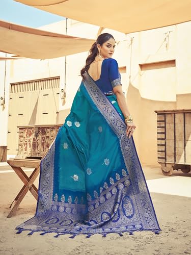 Image of SWORNOF Women's Kanjivaram Soft Silk Banarasi Sarees With Unstiched Blouse Piece