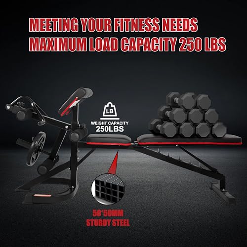 Fitvids Adjustable Weight Bench with Leg Extension and Preacher Pad, Adjustable 6 Position Utility Bench, Workout Bench for Home Gym, Leg Extension and Curl Machine - Thumbnail 4