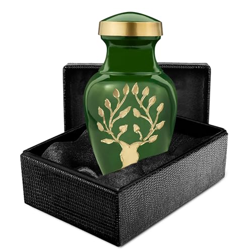 Image of Trupoint Memorials Small Urns for Human Ashes Keepsake, Tree of Life Decorative Mini Cremation Urn for Adult Men and Women, Green