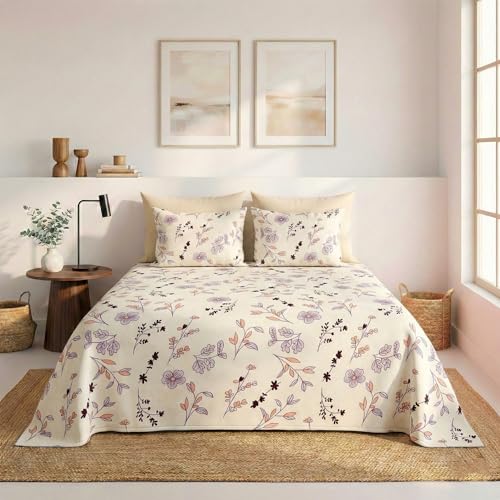 Image of HOMEKART 100% Cotton Feel Double Bed Bedsheet Set | 180tc to 220tc Soft & Breathable with 2 Pillow Covers | Wrinkle Free | for Bedroom & Gifting (Color -Light Beige, 90 x 90 Inches)