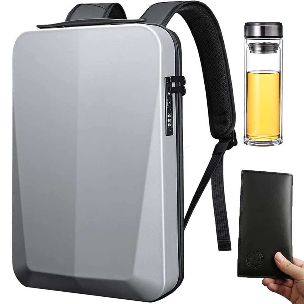 BANGE backpack with a future design ( Two gifts ) for travel & laptop up to 15.6", Anti theft, Water Resist Material , Oxford material, USB Support, Gifts: bottle eco friendly and RFID wallet - Silver