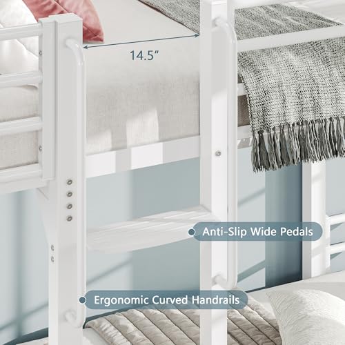 Image of iPormis Metal Bunk Bed Twin Over Twin, Heavy Duty Bunk with High Guardrail and Ladder with Built-in Handrails & Wide Steps, Under-Bed Storage Space, Easy Assembly, Noise Free, White