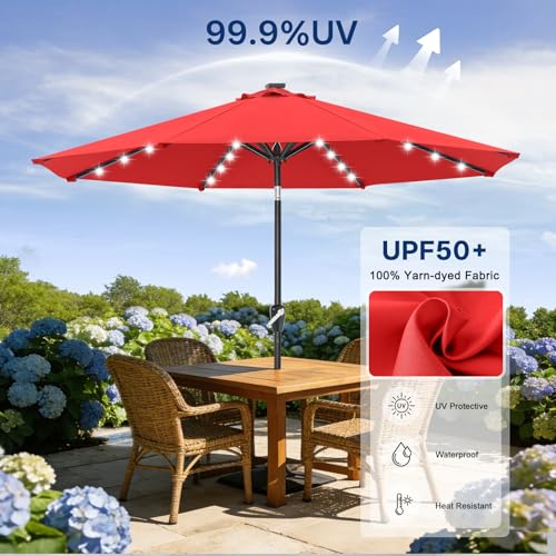 Image of ABCCANOPY Durable Solar Led Patio Umbrellas with 32LED Lights 11FT（Red）