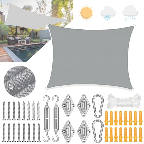 Sonnensegel Rechteckig 2x3m,Sonnensegel 2x3m Wasserdicht mit Ösen,Segeltuch Wasserdicht mit sonnensegel Befestigung Set,UV-Schutz 98%,für Garten Terrasse...
