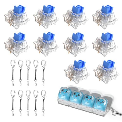 Image of Outemu 200 Pcs Crystal Blue Switches,Extra 10 Keychains & 1 Fidget Toy