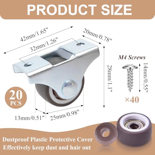 20 Pcs 1 Inch Caster Wheels, Heavy Duty Caster Wheels, TPR Rubber Plate Casters, Low Profile Casters with Top Plate, Silent Wheels with Screws for Furniture Bed Cabinet Table
