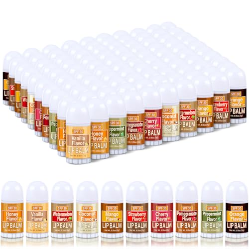Image of 100 Pcs Sunscreen Lip Balms Bulk Back to School Gift Spf 30 Assorted Lipbalm Sticks Sunscreen Lip Moisturizer Travel Size Summer Care Bag Stuffers for Beach Summer Party Favors
