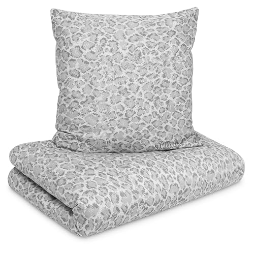 s.Oliver Leo Bettwäsche 135x200 cm - 100% Baumwolle, Reißverschluss, anschmiegsam, weich & waschbar, Mako Satinbettwäsche grau modern Leoparden Muster