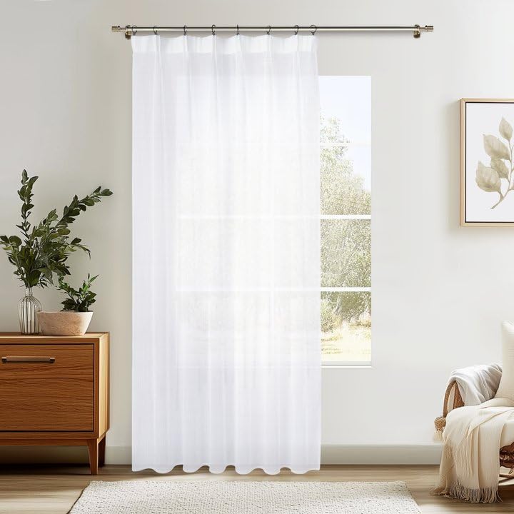 MRTREES Tende con nastro arricciato, lunghezza 245 cm, larghezza 200 cm, colore bianco, con nastro arricciato, per tende, nastro arricciato, set da 1 pezzo, bianco semitrasparente