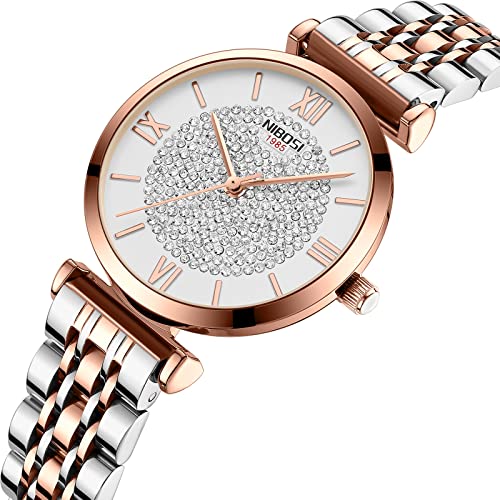 Image of NIBOSI Watches for Women Analog Women Watch Diamond Stylish Leather Band Wrist Watch for Ladies Rose Gold Dial Girls Watch