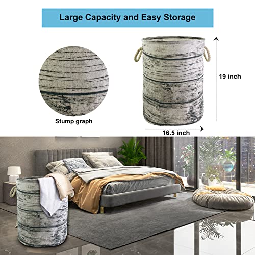 Mziart Unique Tree Stump Large Laundry Basket Bag With Rope Handles, Collapsible Wood Grain Waterproof Laundry Hamper Stylish Storage Basket Bin Organizer For Toys Clothes Kids Bedroom Nursery #TOP1
