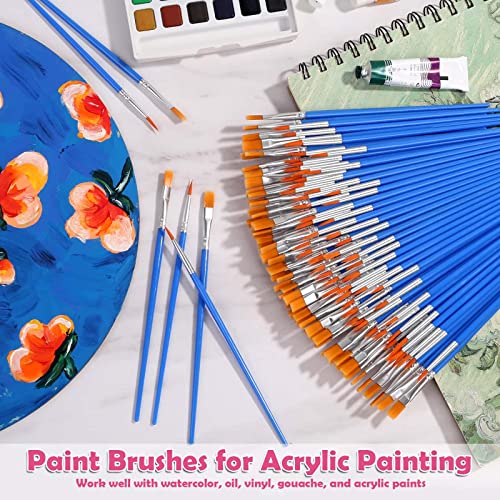 126 Pcs Small Paint Brushes Bulk, Flat and Round Pointed Paint Brushes Set for Kids Craft Brushes for Classroom Acrylic Oil Watercolor Canvas Face Painting by Evatage - Image 2