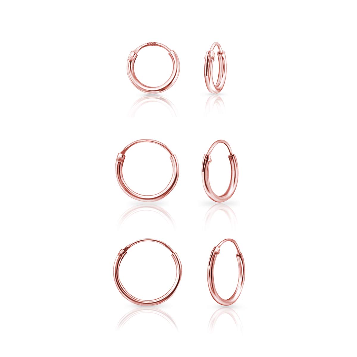 DTPsilverSet de 3 Pares de Pendientes Aro Plata Mujer - Aros Plata Mujer - Pendientes Aro Hombre - Pendientes Plata de Ley 925, Chapado en Oro Amarillo o Oro Rosa - Diámetro 8, 10, 12 mm