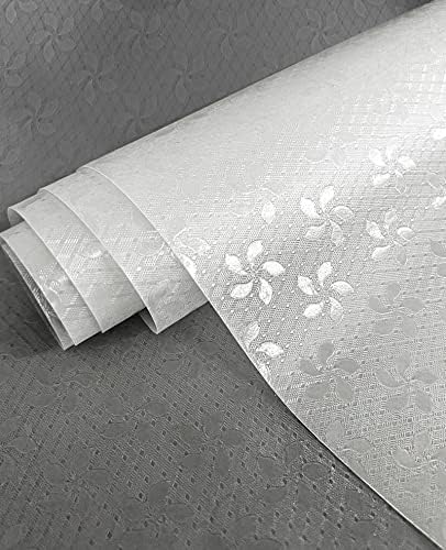 Drawer Liners, Shackcom 44.5x600cm Kitchen Shelf Liner PE Non-Slip fridge liners, Non-Adhesive Waterproof Washable Cupboard Cabinet Sink Mat for Home Office (Clear, Bauhinia )