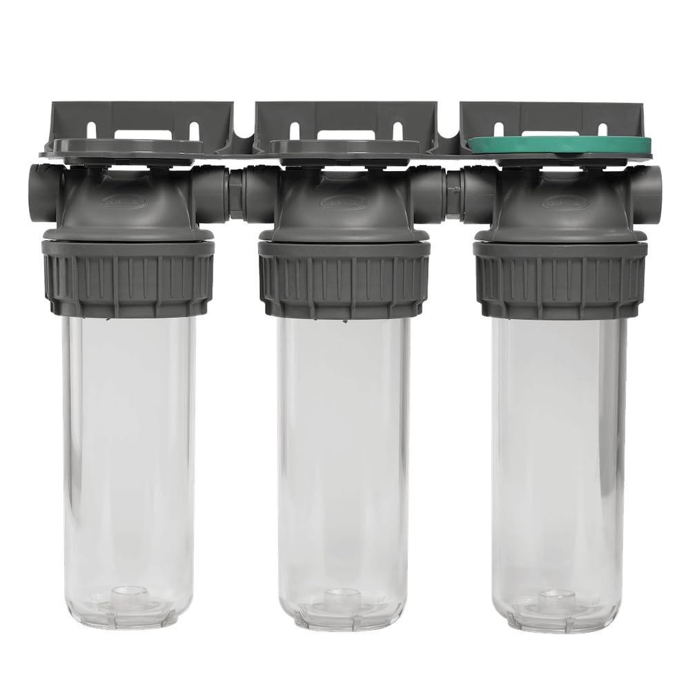 ECOSOFT Porte filtre eau triple 9’’3/4 3P, connexion 3/4'', support de fixation, clé, conçu pour une filtration de l’eau du robinet facile, sûre, fabrication européenne