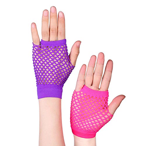 Tecunite 12 Pairs Fingerless Fishnet Neon Gloves For Women And Girls 80S Fishnet Gloves Short Net Mesh Fingerless Gloves Assorted Neon Colors 80S Party Costume Accessories Supplies #TOP4