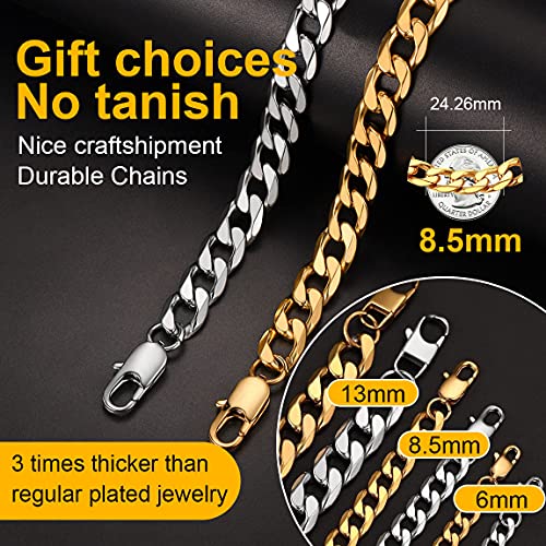 ChainsPro Men Sturdy Figaro/Cuban Chain Bracelet, 6/9/13mm Width, 7.48/8.26inch Length, 316L Stainless Steel/18K Gold Tone/Black- Send Gift Box2