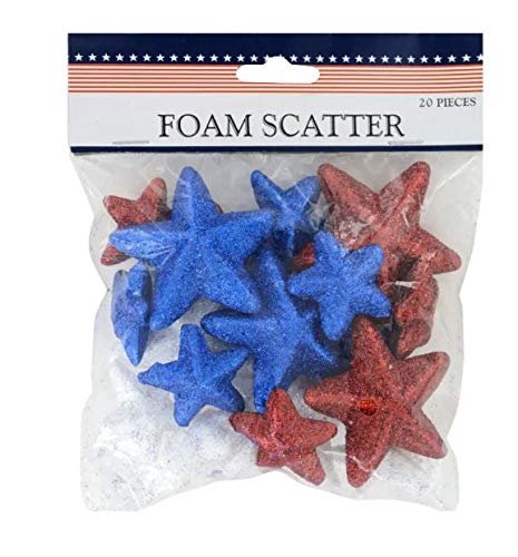 Patriotic Foam Glitter Stars 20-ct Table Scatters (Bonus Exclusive Stolni Ukras) Red White Blue Fourth of July Decor (Set of 2)