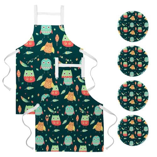 Tablier de cuisine lot de 2 tablier de serveur et serveuse imprimé feuilles
