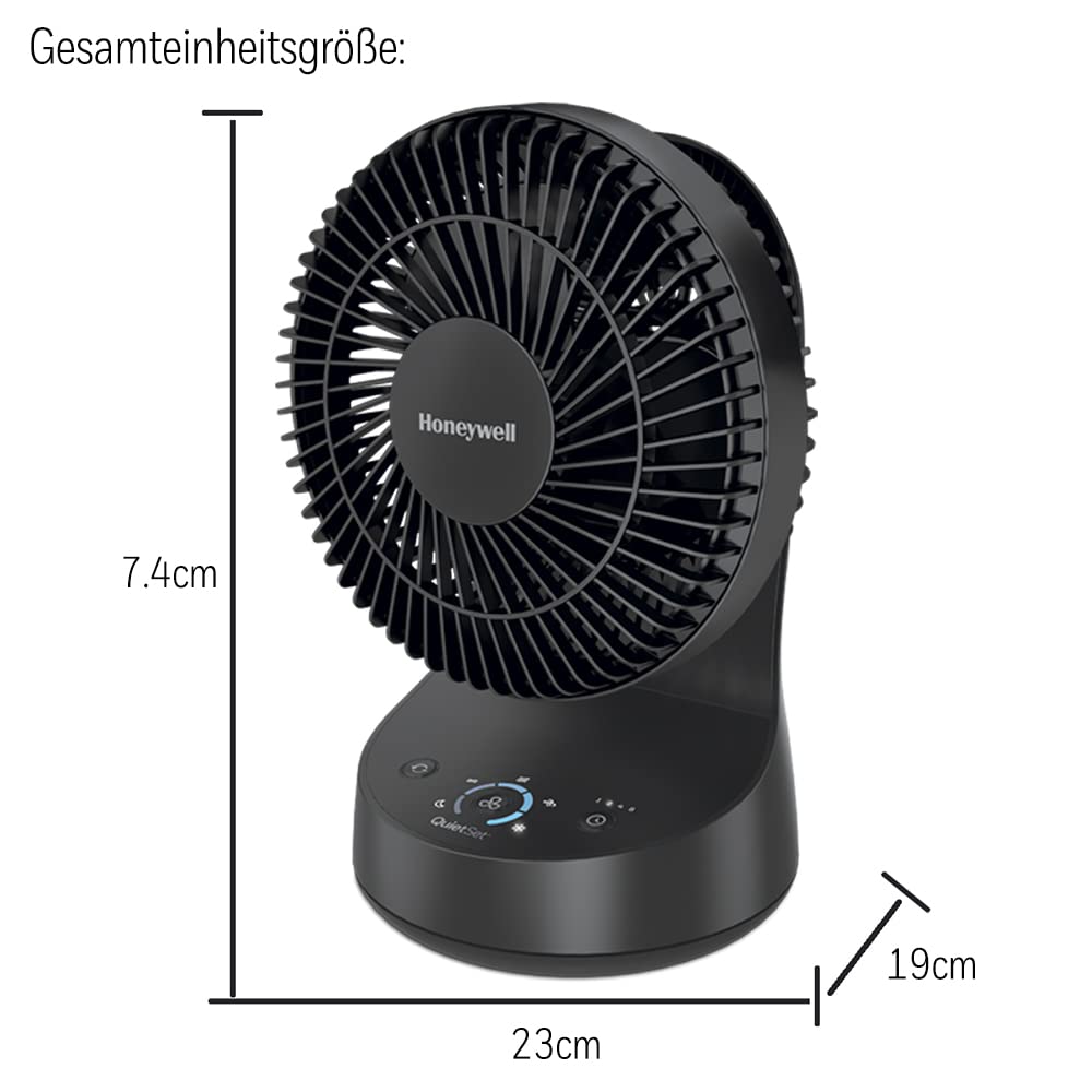 Honeywell QuietSet Oszillierender Tischventilator in Schwarz – Ventilator für einzelne Benutzer und kleine Räume mit leisem Betrieb und 5 Leistungs- und Geräuschstufen: HTF337BE, HTF337BE4