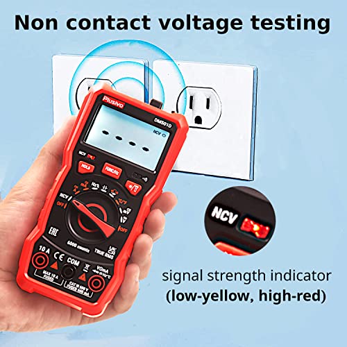 Plusivo EAN4897127010083 Multimeter 6000 Counts Digital Multimeter Auto Ranging Trms Ac Dc Voltmeter Ohm Volt Amp Ncv Diode Tester; Measures Voltage Current Resistance Temperature Frequency Buzzer thumb #5