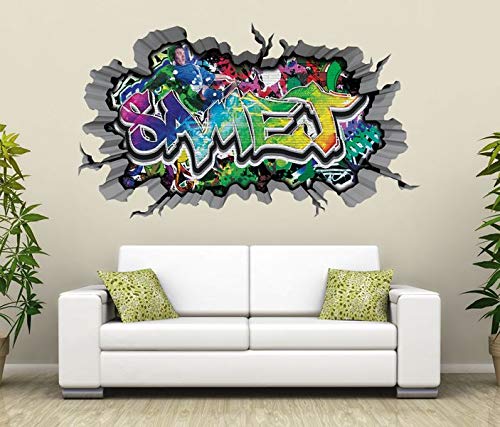 3D graffiti wandtattoo 97x53cm Streetart muursticker tienerkamer kinderkamer woonkamer deco wandafbeelding zelfklevend W008 (05 Muur Spot, Zonder gewenste naam