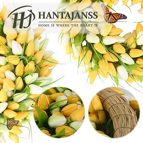 Hantajanss Artificial Tulip Flower Wreaths For Front Door 20 Inches, Silk Fake Flower Mini Tulip Wreaths For Spring, Summer, Winter, Home, Wedding, Festiva Décor #TOP5