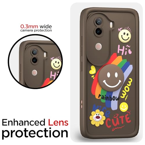 Image of Pikkme Back Cover for iQOO Z9s 5G / Vivo V40e 5G | Soft Silicone| Cute Rainbow Smile & 3D Cartoon Flower Design | Shockproof Raised Camera Protection Bumper Case (Brown)