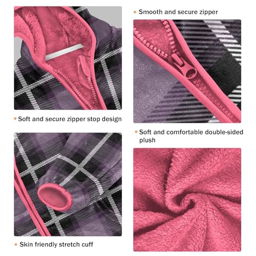 GuoChe Buffalo Plaid Check Tartan Scotland Purple Vintage Girls Sherpa Lined Hoodie3