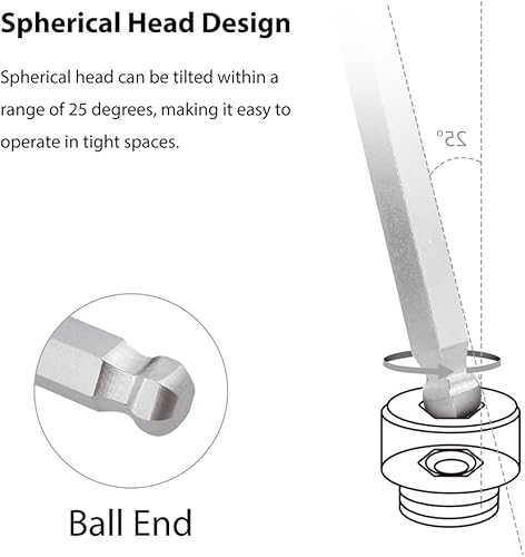 Miniatura 2 de Vistreck Allen - Juego de llaves hexagonales de 36 piezas juego de llaves Allen métricas SAE de extremo de bola de brazo largo varios tamaños grado