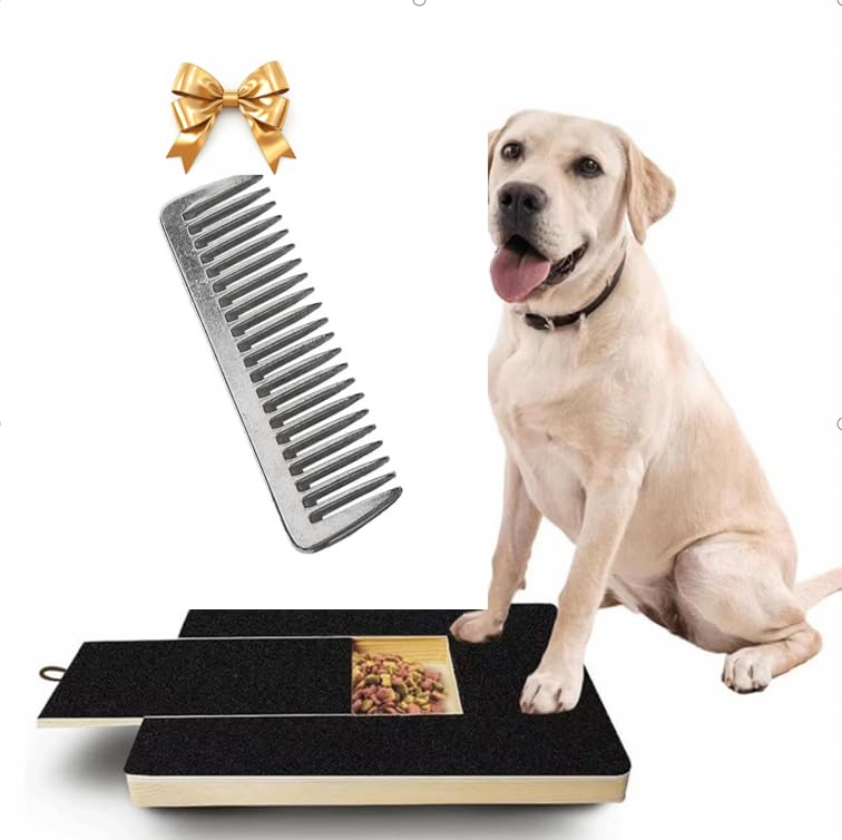 Wooden Dog Nail File Scratch Board, With A Comb,Paw Scratchboard, Dog Nail Grinding Pad With Built-in Snack Box For Pet,Interactive Training Tool for Filing All Dog Nails