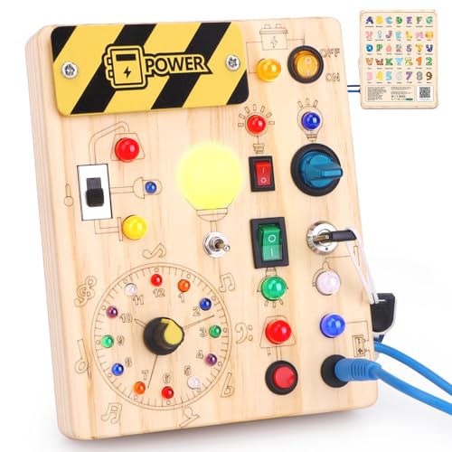 Tableau d'activité Montessori en bois avec 10 interrupteurs et 23 LED