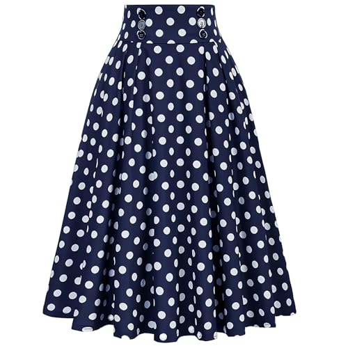 Vintage Swing Skirts for Women High Waisted Pleated A Line Midi Skirt Stretchy Plus Size Flared Party Dress