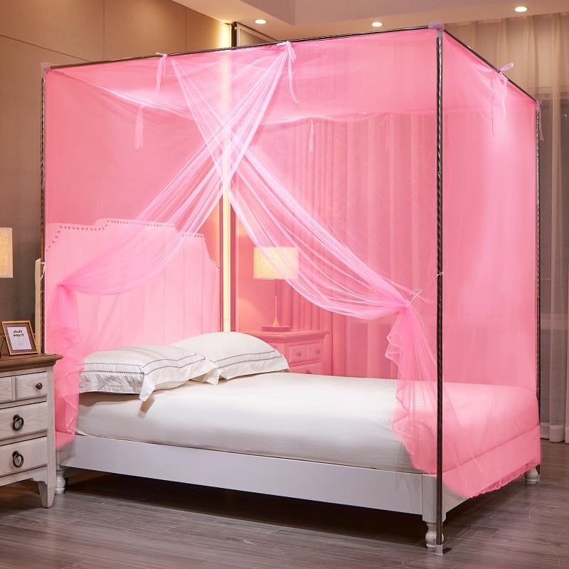 Mosquito Netting for Bed Mosquiteros para Camas Rectangular Bed Canopy with One Opening Mosquito Bed Net for Camping Indoor Outdoor (Pink, L79 x W47 x H71 Inch)