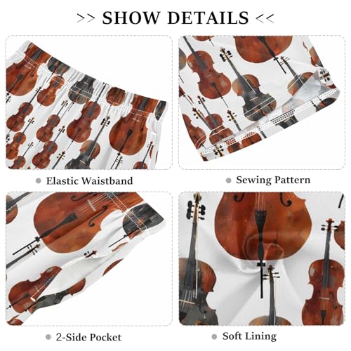 ALAZA Brown Violin White Music Pajama Shorts Sleep Shorts Pant Lounge Pajama Bottoms Elastic Waist with Pockets3