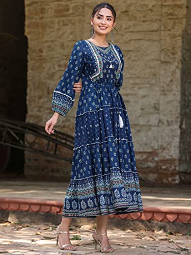 Image of Juniper Women's Navy Printed Tiered Dress
