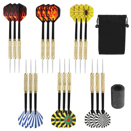 QUIIEOSKIA 18 Stück Dartpfeile mit Metallspitze, Metall Dart Set,für Anfänger Und Hobbyisten, mit Steel Dart -Scharfschützen und Aufbewahrungsbeuteln