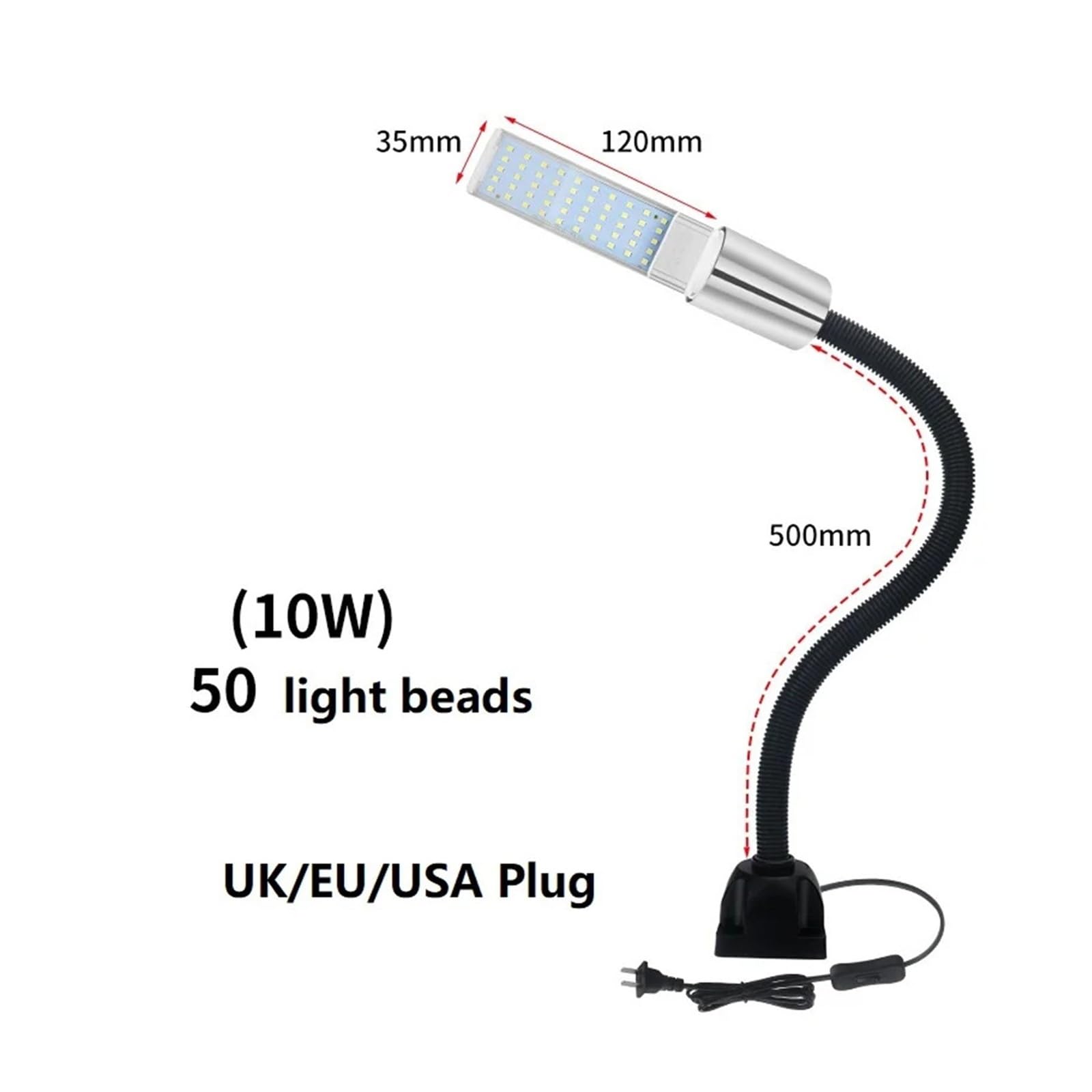 Tokarka, światło robocze LED, narzędzie robocze, oświetlenie CNC, oświetlenie warsztatowe, lampa kukurydza do wyposażenia przemysłowego, 110-220 V (stała podstawa 10 W, US)