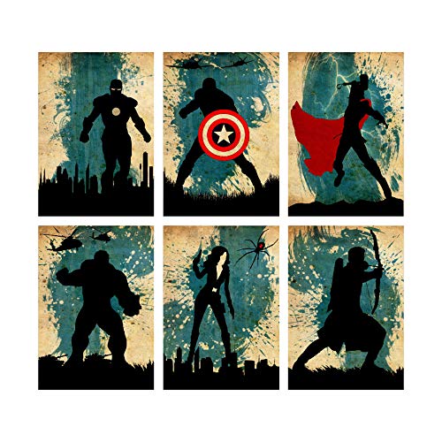 The Avengers Minimalist Poster Set 6 Minimalist Watercolor Vintage Poster Marvel Super heroes Movie Print Captain America Iron Man Thor Hulk Black Widow Hawkeye Artwork Wall Art Home Decor